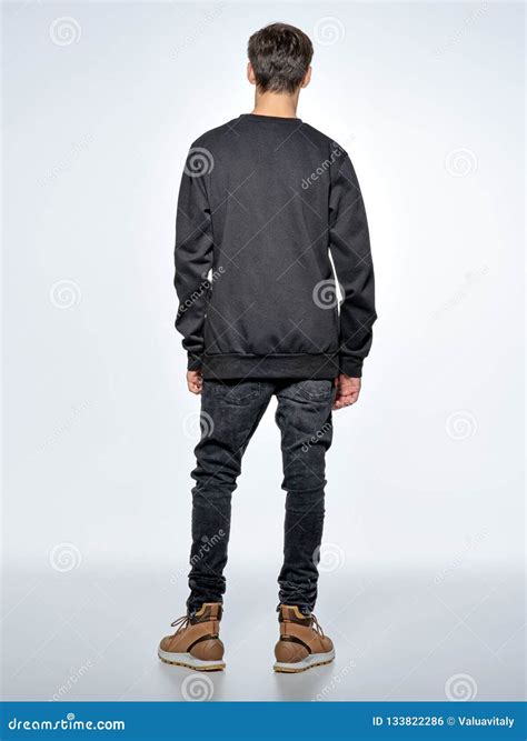 Back View Teen Boy Stands At Studio Stock Photo Image Of Jeans