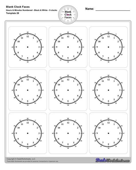 Printable Blank Clock Face Templates