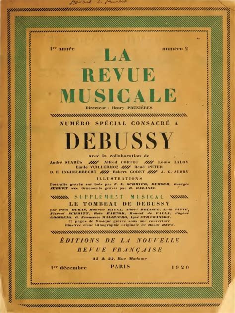 Collaborateur De La Nouvelle Revue Française - DEBUSSY, Claude • La Revue Musicale. 1ère année, numéro 2. Numéro