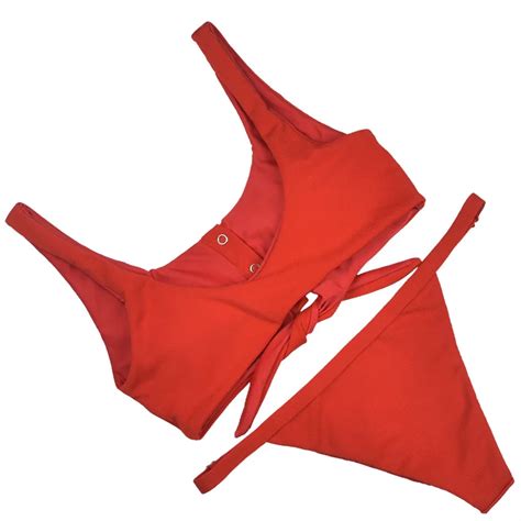 Red Thong Solid Women 2019 Push Up Swimsuits Bikini Set Sexy Swimwear Female Biquini Bathing