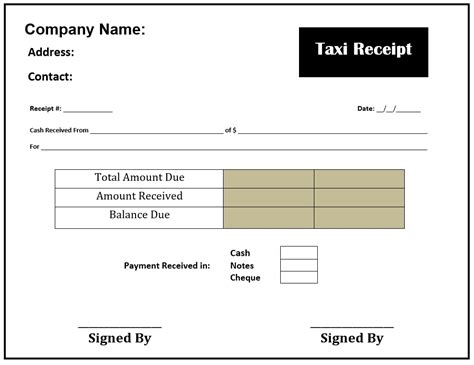 Taxi Receipt Template Free Word Excel Templates