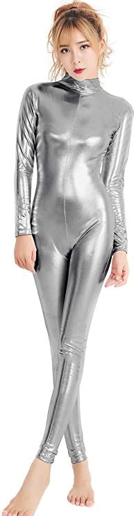 Speerise Womens Shiny Metallic Catsuit Long Sleeve Unitard