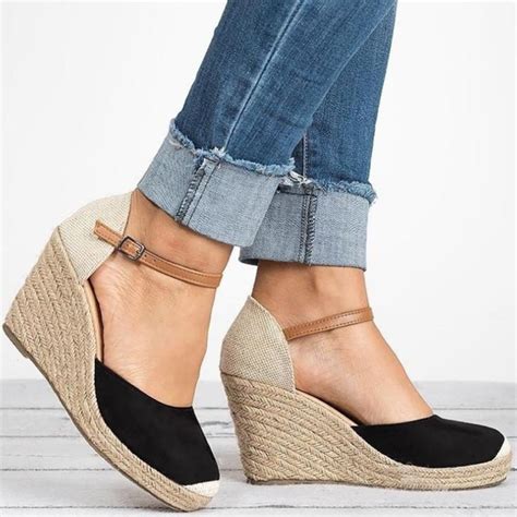 Summer Braided Sandals Closed Toe Wedge Sandals Womens Shoes Wedges