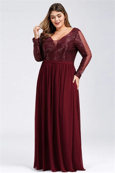 Bellasprom Burgundy Plus Size Prom Dress Mermaid Sequins Evening Gowns