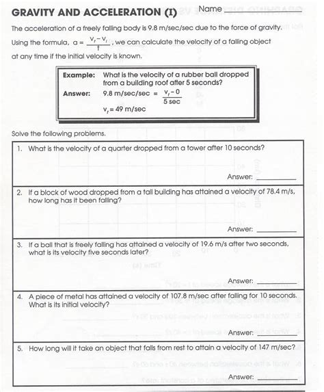 acceleration worksheet with answers pdf