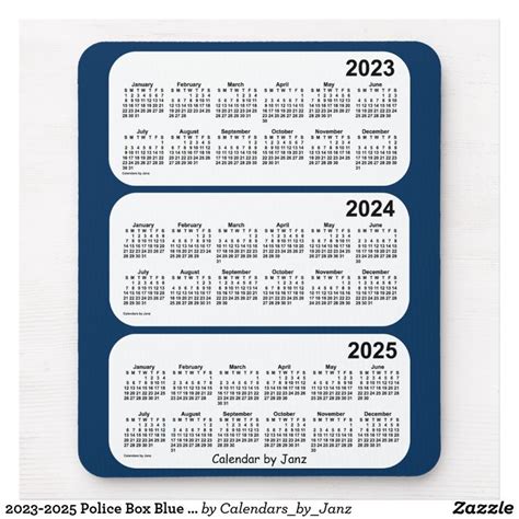 2023 2025 Police Box Blue 3 Year Calendar By Janz Mouse Pad Zazzle