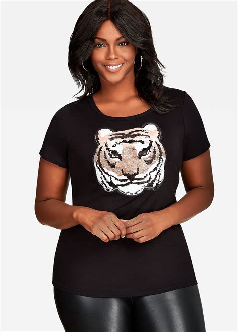 Click For Larger Image Plus Size Tops Scoop Neck Tee Tiger T Shirt