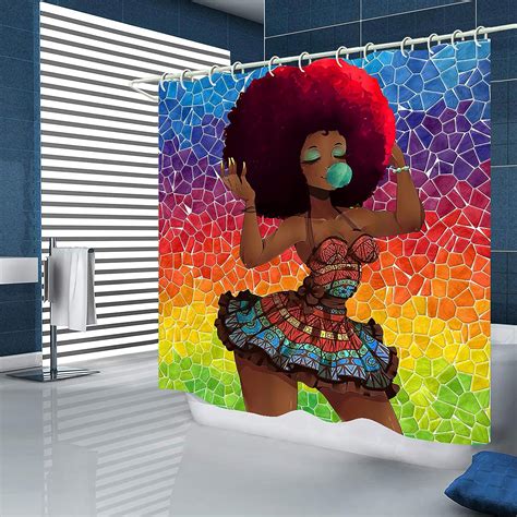 Colorful African American Shower Curtain Set With Accessories For