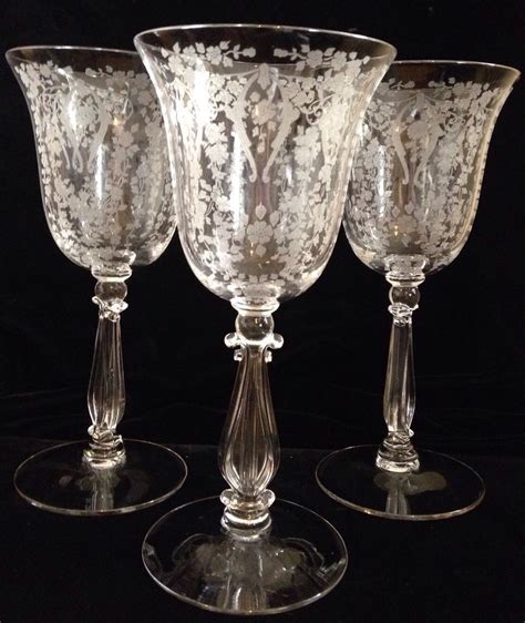 Rare Cambridge Diane Etched Stemware Three Crystal Glasses Exc Cond See Stems Crystal Patterns