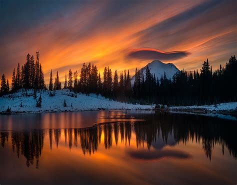 Lenticular Cloud Over Mt Rainier At Tipsoo Lake Washington By U