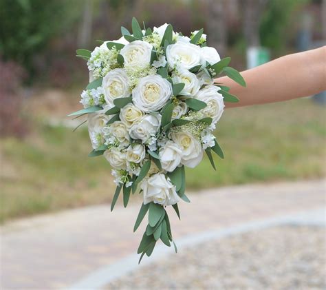 Ivory Roses Eucalyptus Bridal Bouquets Real Touch Roses Rustic Etsy