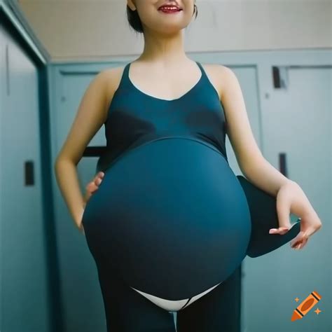 Pregnant Japanese Woman In Dark Swimsuit On Craiyon