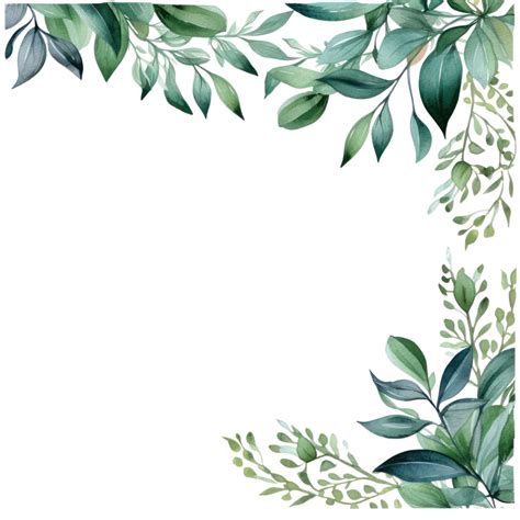 Green Watercolor Botanical Leaves And Branches Frame 29847057 Png