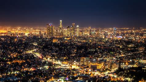 City Los Angeles City Lights Aerial View Skyscraper Usa Cityscape