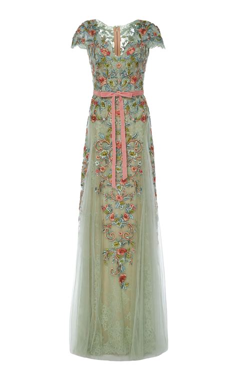 Deep-V corded lace gown by Marchesa | Beautiful dresses, Beautiful