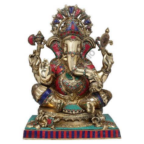 Large Size Ganesha Fine Inlay Ganpati Murti Décor T Idol Statue