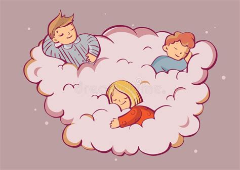 Children Dreaming On Cloud Cartoon Style Vector Illustration Stock