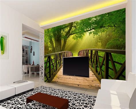 Beibehang Wooden Bridge Forest Landscape 3d Tv Backdrop Home Decoration