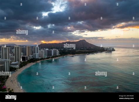 Aerial View Of Waikiki Beach At Sunrise Stock Photo Alamy