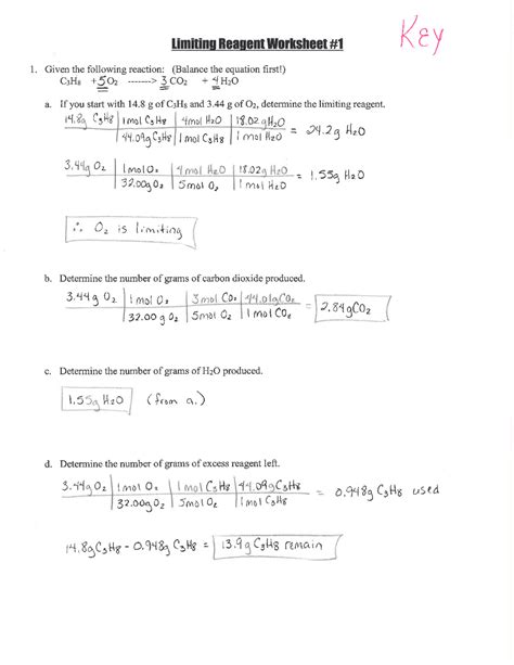 Limiting Reagent Worksheet With Handwritten Solution Docsity