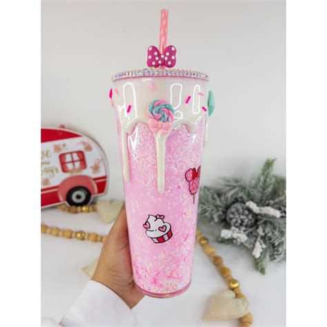 Minnie Snowglobe Cup Pink Snowglobe Tumbler Candy Drip Tumbler Etsy