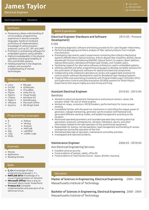 Engineering has numerous areas of. Electrical Engineer - Resume Samples and Templates | VisualCV
