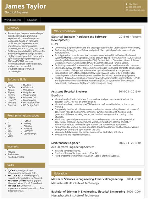 Your cv is the very first impression you'll make on a potential employer. Electrical Engineer - Resume Samples and Templates | VisualCV