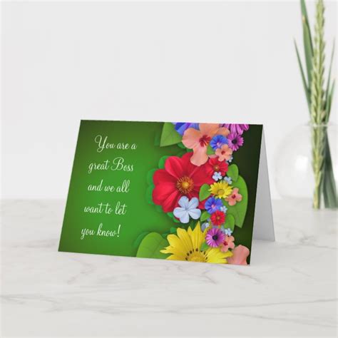 Happy Bosss Day For Female Boss With Flowers Card Zazzle