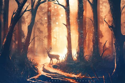 Deer Forest Sunbeams Wallpaperhd Artist Wallpapers4k Wallpapers