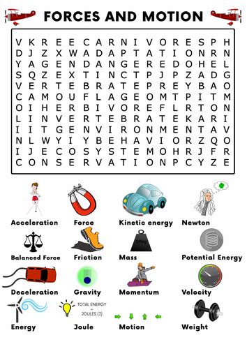Forces And Motion Word Search Activity Teaching Resources