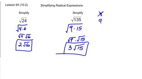 Lesson 65 Simplifying Radical Expressions Youtube