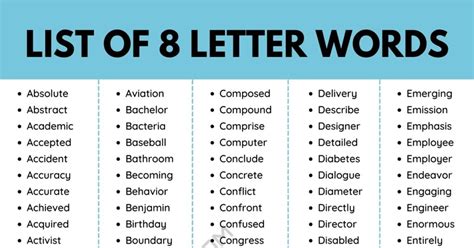 8 Letter Words List Of 540 Common Eight Letter Words In English 7esl