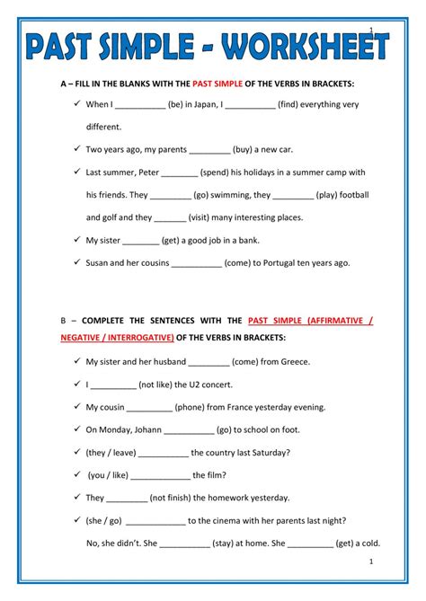 Simple Past Tense Activity For Grade 5