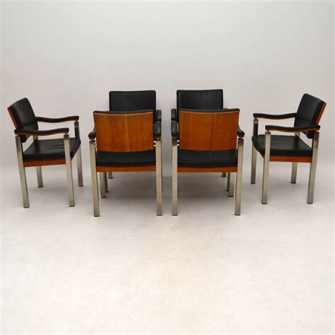 Set of 6 Vintage Dining Chairs in Teak, Leather and Chrome ...