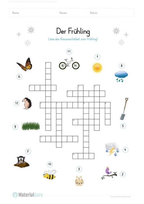 Einfach die wochenplan pdf kostenlos ausdrucken und ausfüllen. Ein kostenloses Arbeitsblatt zum Frühling, auf dem die Kinder ein Kreuzworträtsel zu ...