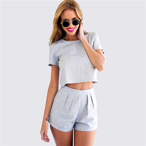 2015 Summer Style Party Club Jumpsuit Womens Two Piece Outfits Crop Top