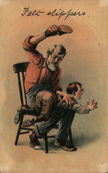 Father Spanking Boy With Slipper Postcard