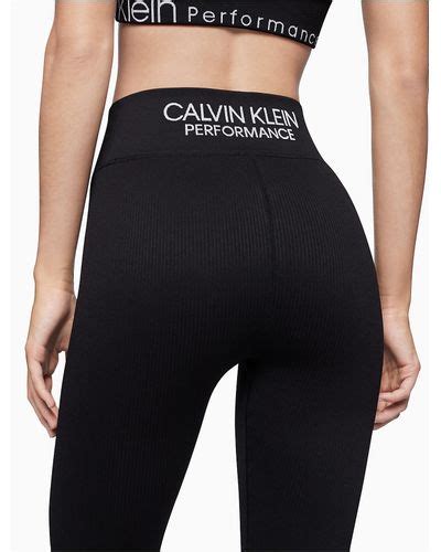 calvin klein synthetic performance ribbed high waist 7 8 leggings in black lyst