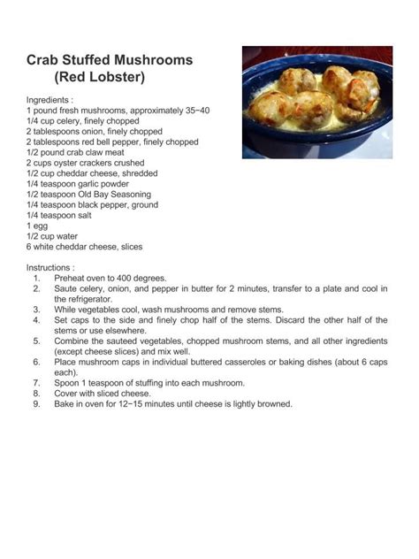 Check spelling or type a new query. Red Lobster: Crab Stuffed Mushrooms | Stuffed mushrooms ...