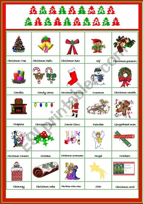 Christmas Pictionary Esl Worksheet By Coyotechus