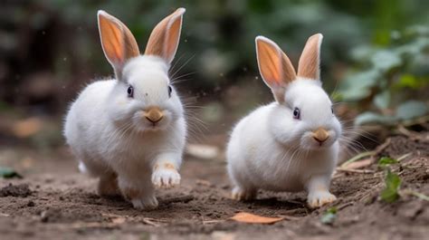 Premium Ai Image Two Rabbits Running On A Dirt Path