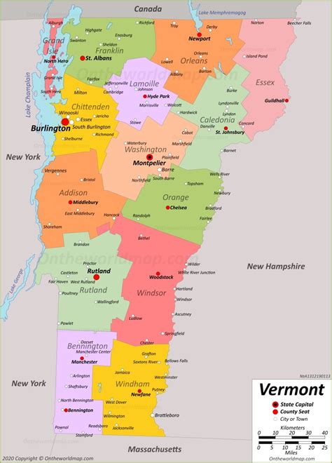 Vermont State Map With Towns Island Maps