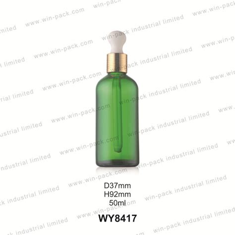 50ml Green Cosmetic Glass Bottle Packaging With Dropper Pipette China