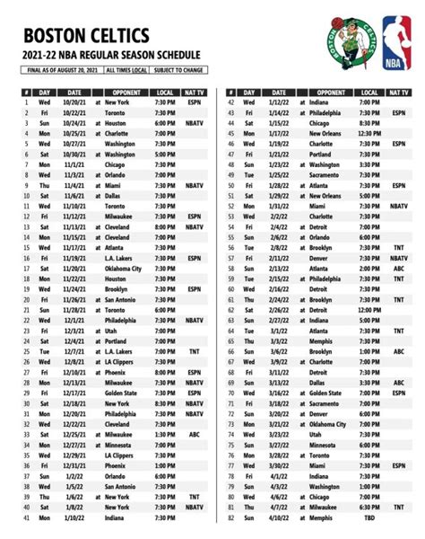 Boston Celtics Schedule 2022 Printable Roman Lewis News