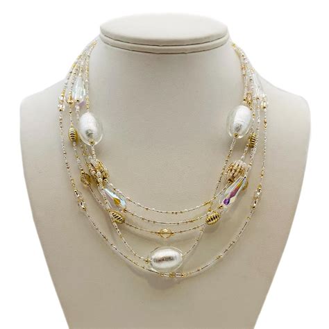 White And Gold Multistrand Murano Glass Necklace Jewelry Met Opera Shop