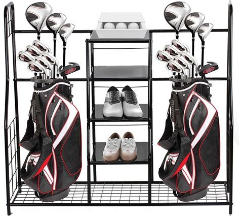 Golf Organizer Rack Bag Sports Dual Storage With 4 Shelves Steel Black