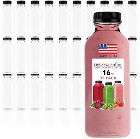 Stock Your Home Plastic Juice Bottles With Lids 16 Oz 35 Count