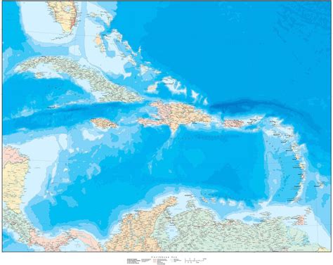 Digital Poster Size Caribbean Sea Contour Map In Adobe Illustrator