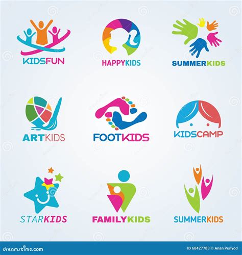 Kids Child Art And Fun Logo Vector Set Design Stock Vector