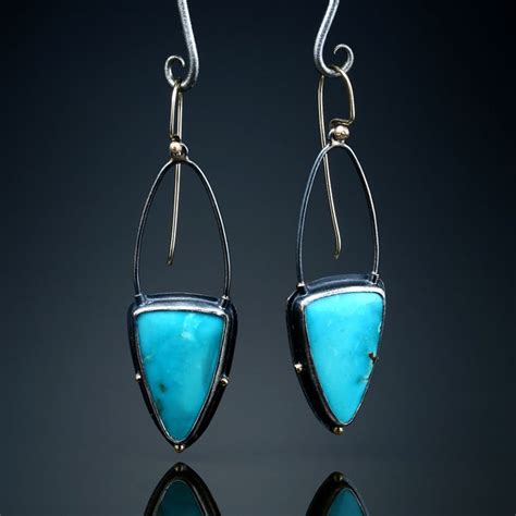 Kingman Turquoise Earrings Fabricated Sterling Silver 18k And 14k